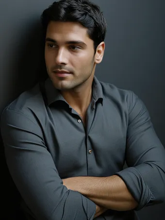 Marcus — Mid-30s, close-cropped dark hair with the first grey at the temples, deep brown skin, steady dark eyes, strong jaw shadowed with stubble.